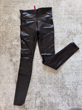 Spanx Faux Leather Leggings Croc Embossed Black High Rise Size Small